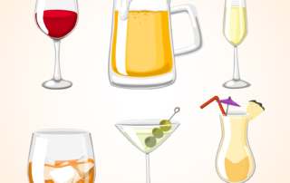 imagem de diferentes tipos de bebida alcoólica relacionando com álcool e câncer