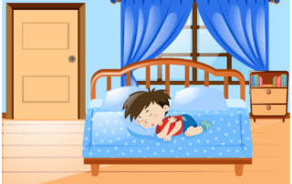desenho de uma criança na cama para falar de enurese