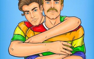 desenho de dois homens gay se abraçando.