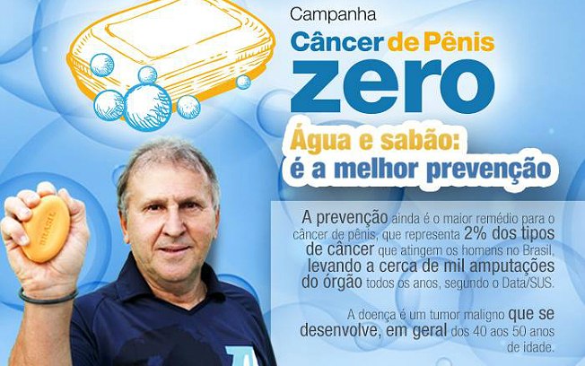 banner com foto do Zico falando de câncer de pênis